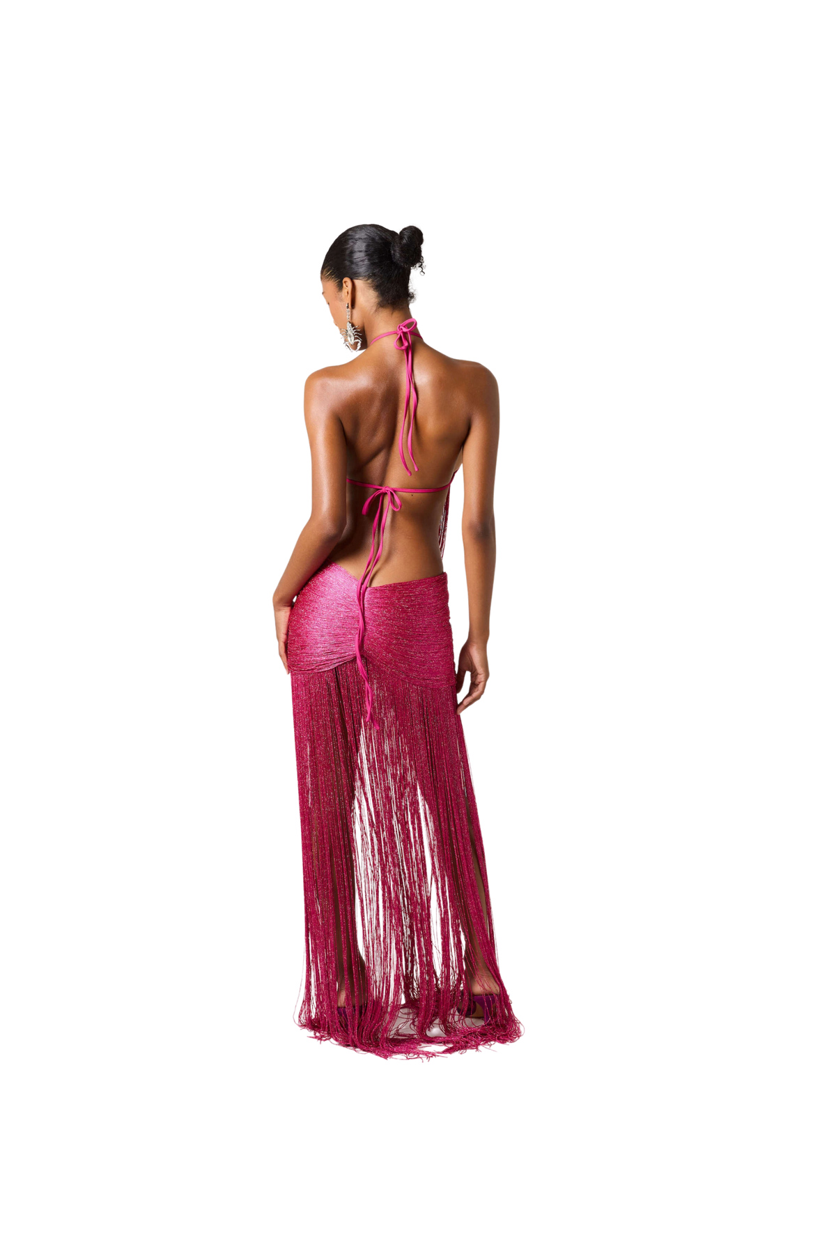 ZENA FRINGE DRESS - FLAMINGO